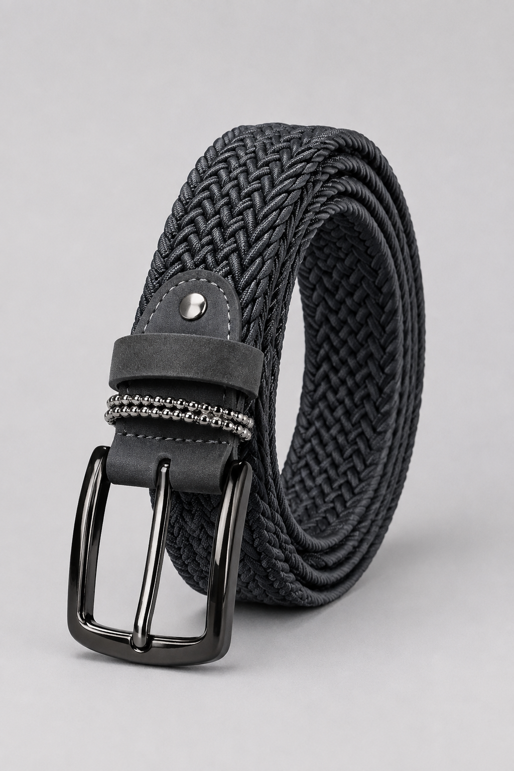 Men's Black Braided Stretch Belt with Gunmetal Buckle | Premium Woven Belt