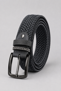 Men's Black Braided Stretch Belt with Gunmetal Buckle | Premium Woven Belt