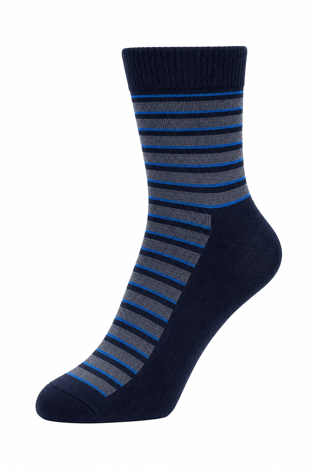 Premium Men's Striped Quarter Socks - Navy  Front Panel Design