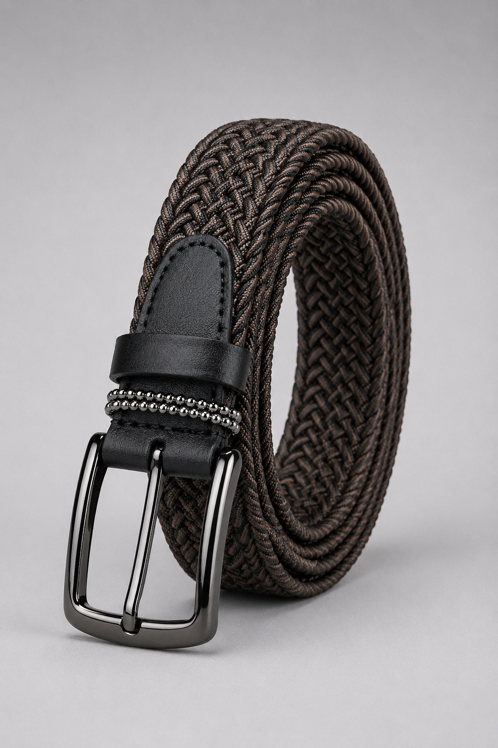 Men's Coffee Brown Braided Stretch Belt with Gunmetal Buckle