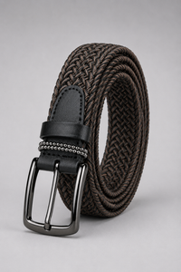 Men's Coffee Brown Braided Stretch Belt with Gunmetal Buckle