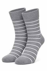 Men's Crew Length Grey Melange Striped  Socks