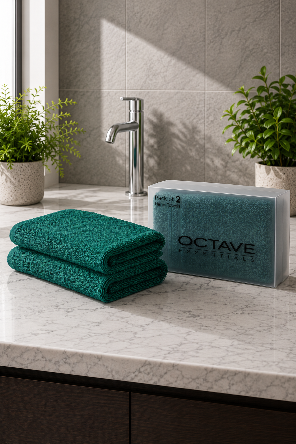 Green Hand Towels – Pack of 2, Soft & Absorbent Terry Towels, 40 × 60 cm