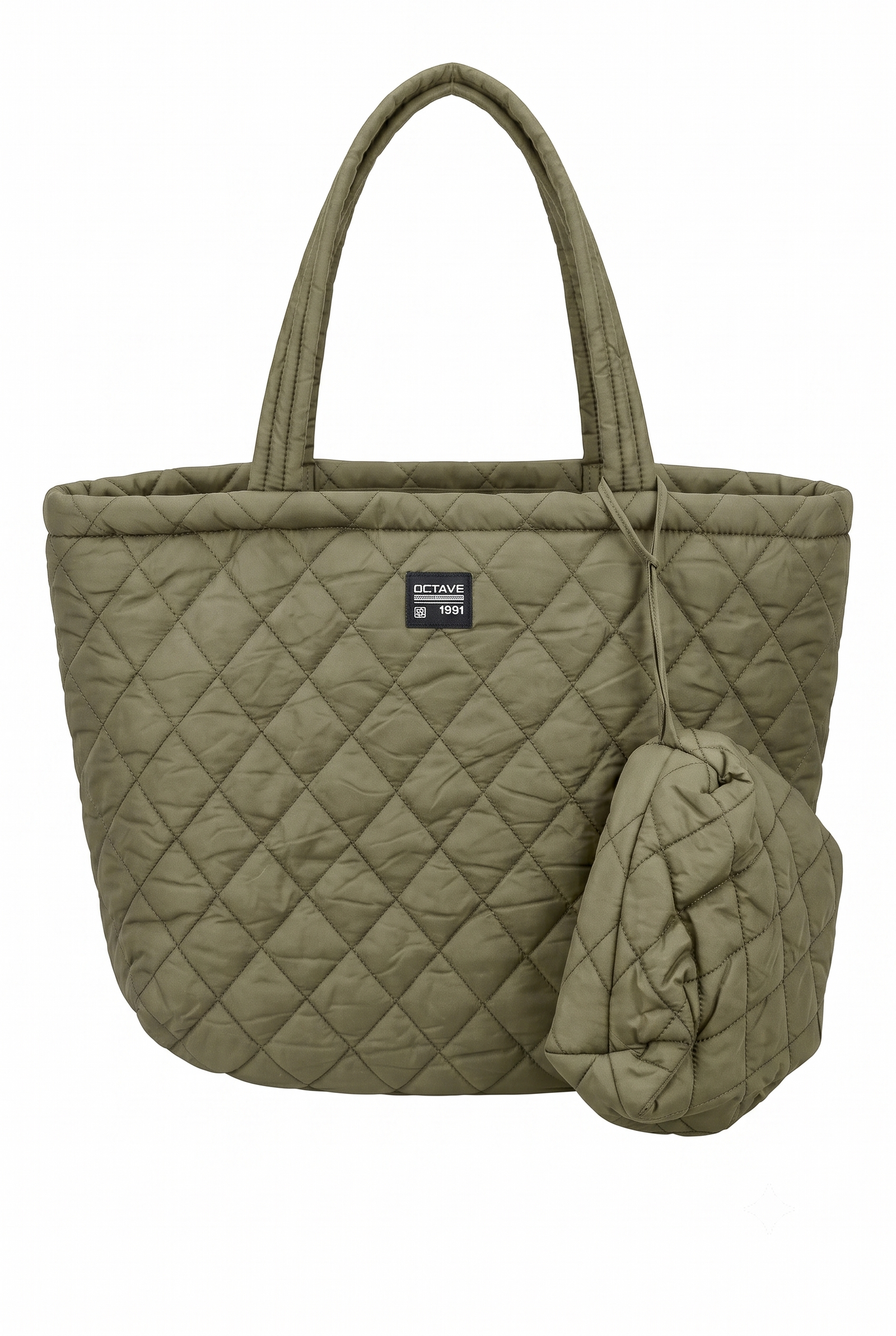 Women's  Olive Green Quilted Tote Handbag with Pouch | Lightweight Shoulder Bag | Large Capacity Everyday Travel Tote