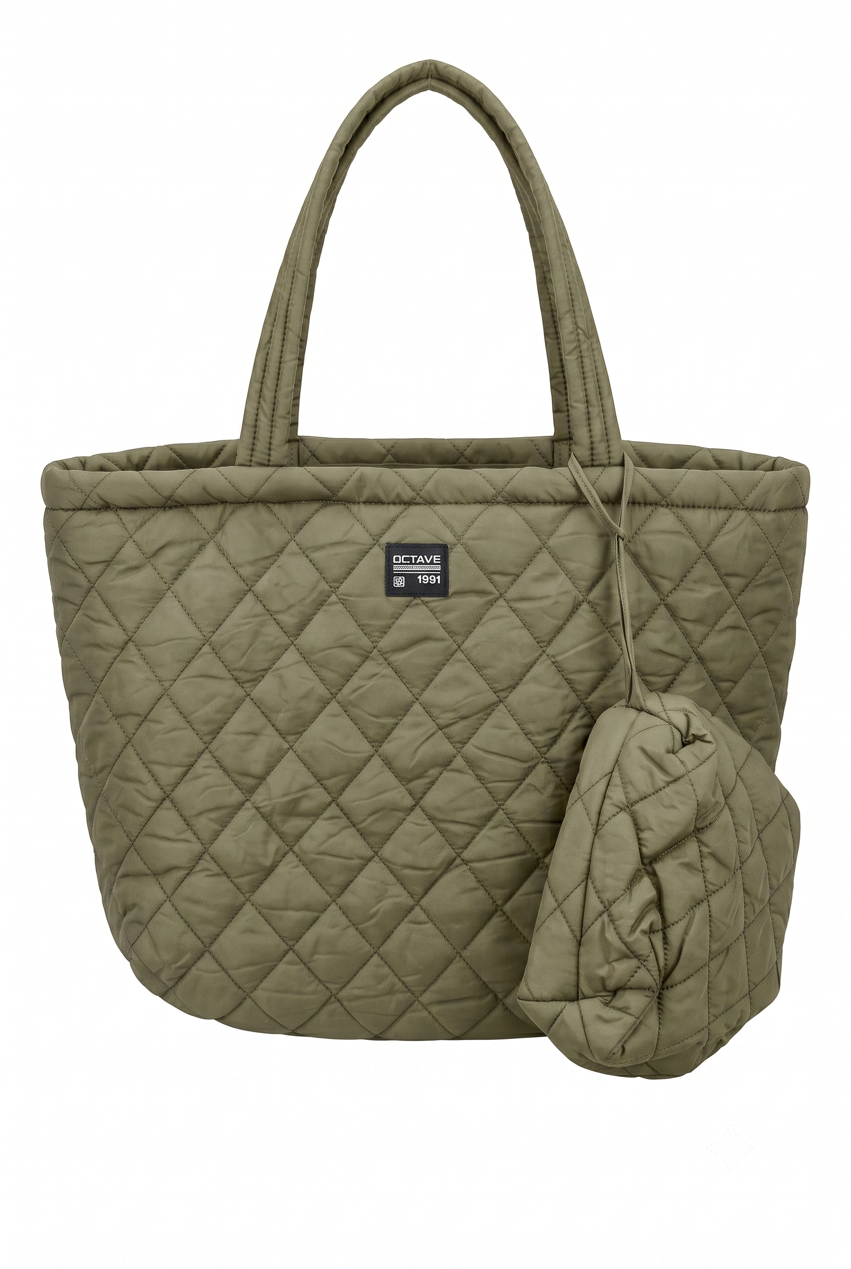 Women's  Olive Green Quilted Tote Handbag with Pouch | Lightweight Shoulder Bag | Large Capacity Everyday Travel Tote