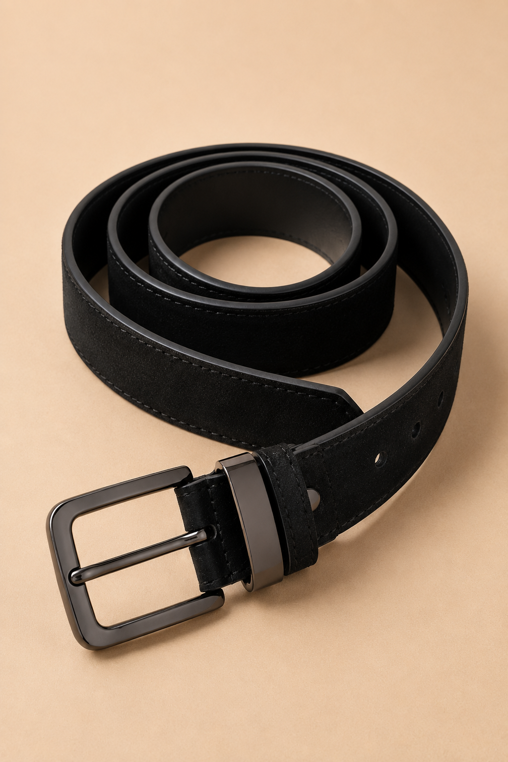 Men's Black Leather Belt with Glossy Black Buckle | Premium Formal & Casual Belt for Men