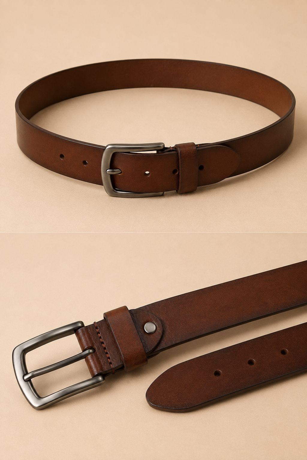 Men's Tan Leather Belt with Matte Black Buckle | Premium Textured Casual & Formal Belt for Men