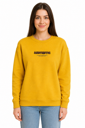 Mustard Yellow Cotton Fleece Sweatshirt - Aesthetic Brainstormed Graphic Pullover