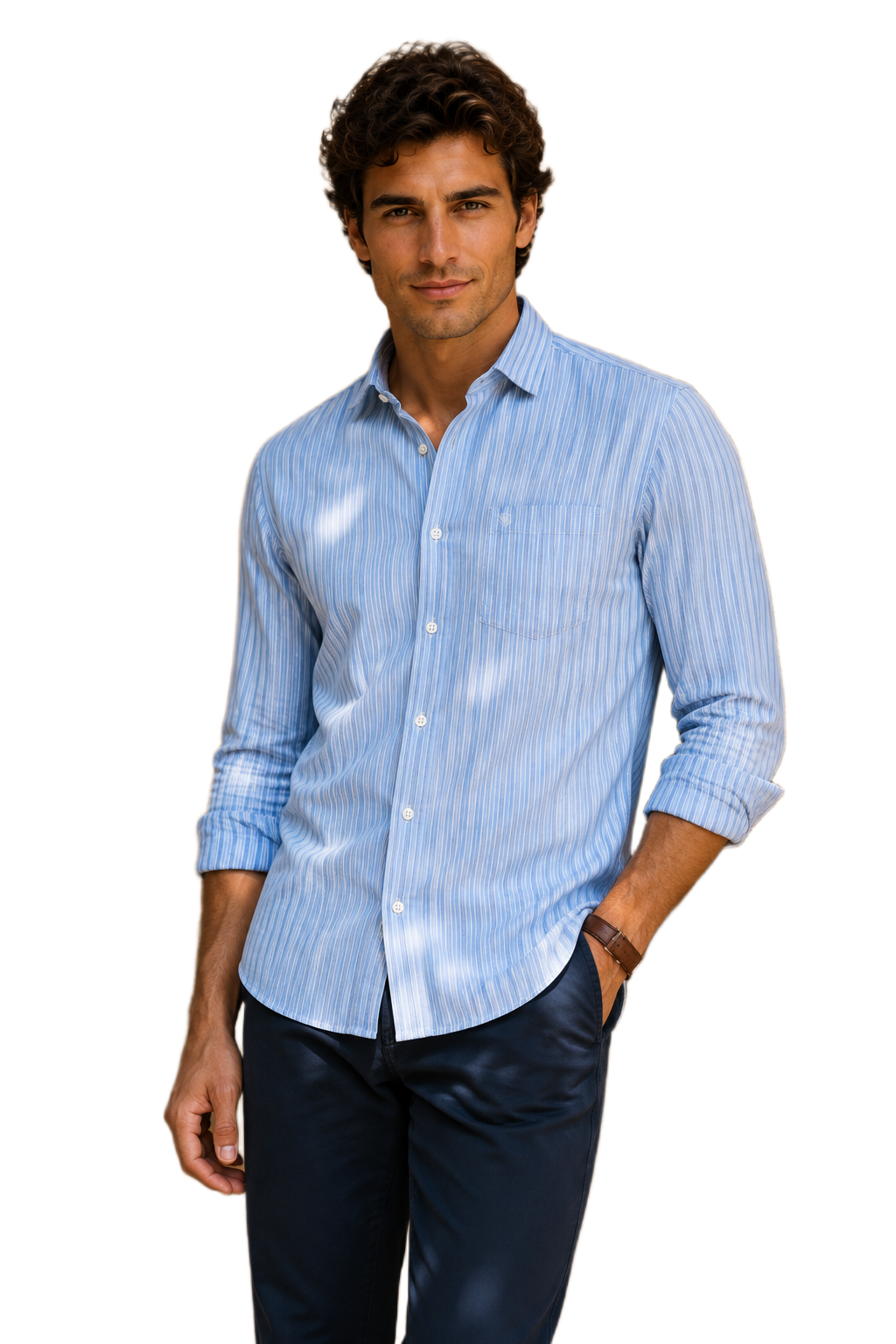 Men’s Sky Blue Striped Cotton Slub Full Sleeve Casual Shirt