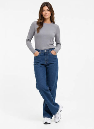 Women’s Lilac Ribbed Blended Cotton Crew Neck Full Sleeve Winter Top