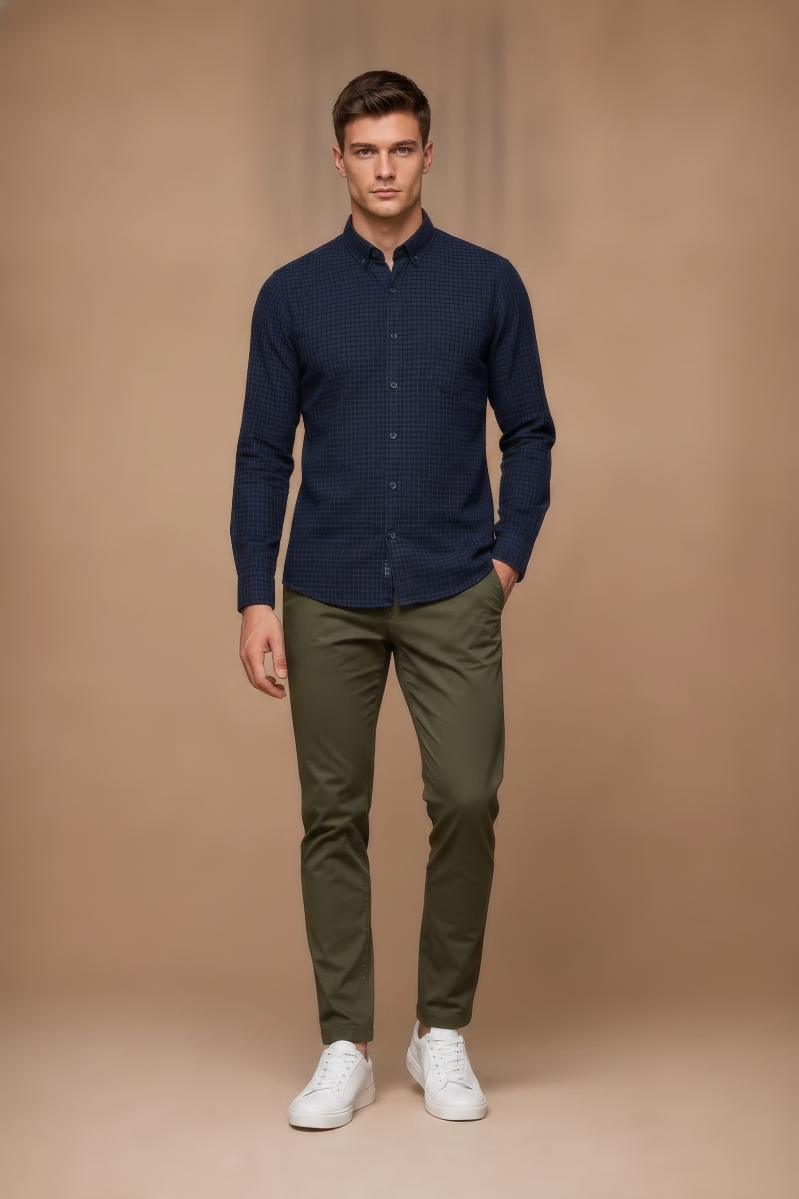 Men’s Navy Twill Cotton Full-Sleeve Shirt