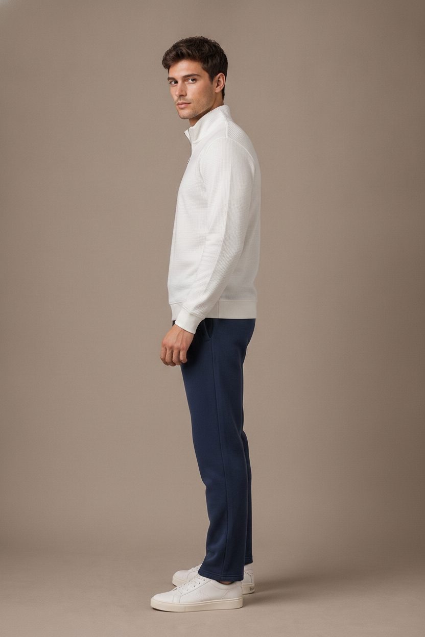 Men’s Dark Navy Brushed Cotton Fleece Lower with Drawstring