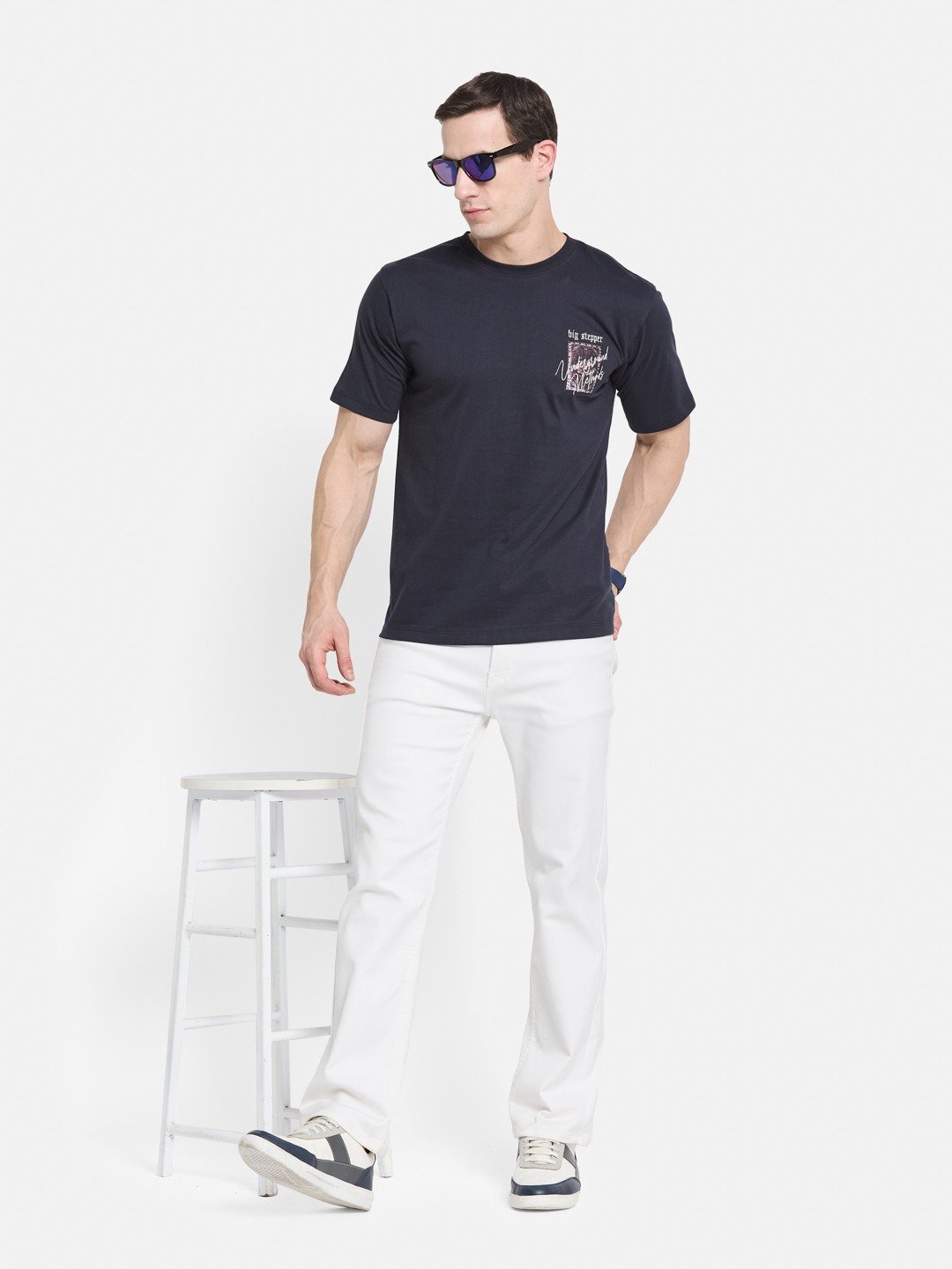 BACK  PRINT ROUND NECK SINGLE JERSEY KNIT T-SHIRT