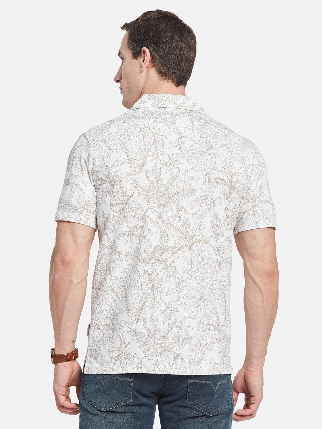 AOP FLORAL PRINT POLO NECK COTTON T-SHIRT