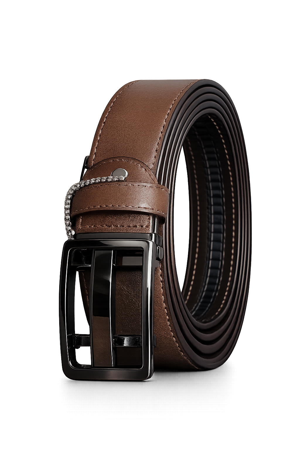 Men's Black Leather Belt with Glossy Black Buckle | Premium Formal & Casual Belt for Men