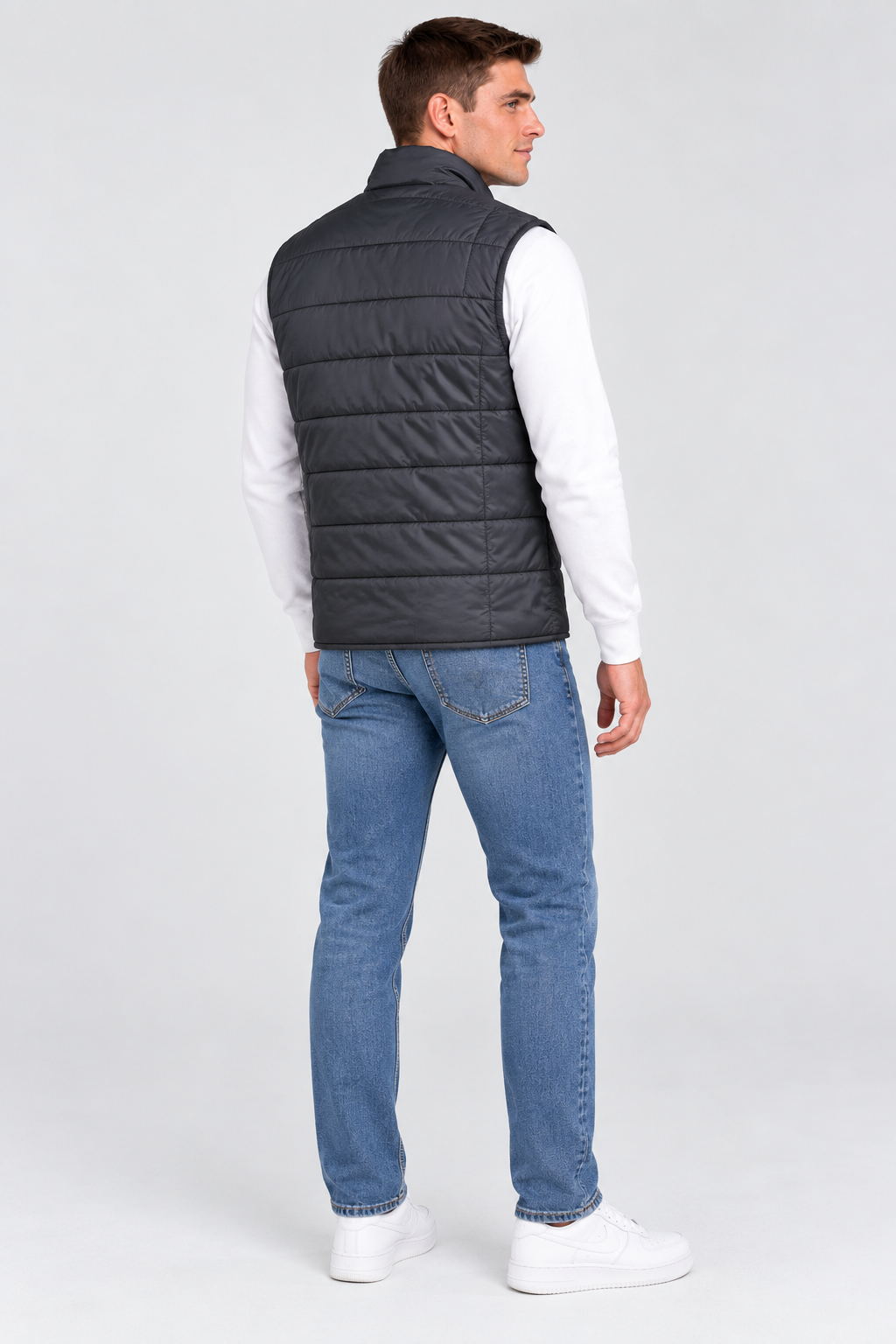 Men’s Black Lightweight Reversible Woven Puffer Gilet – Regular Fit Sleeveless Jacket