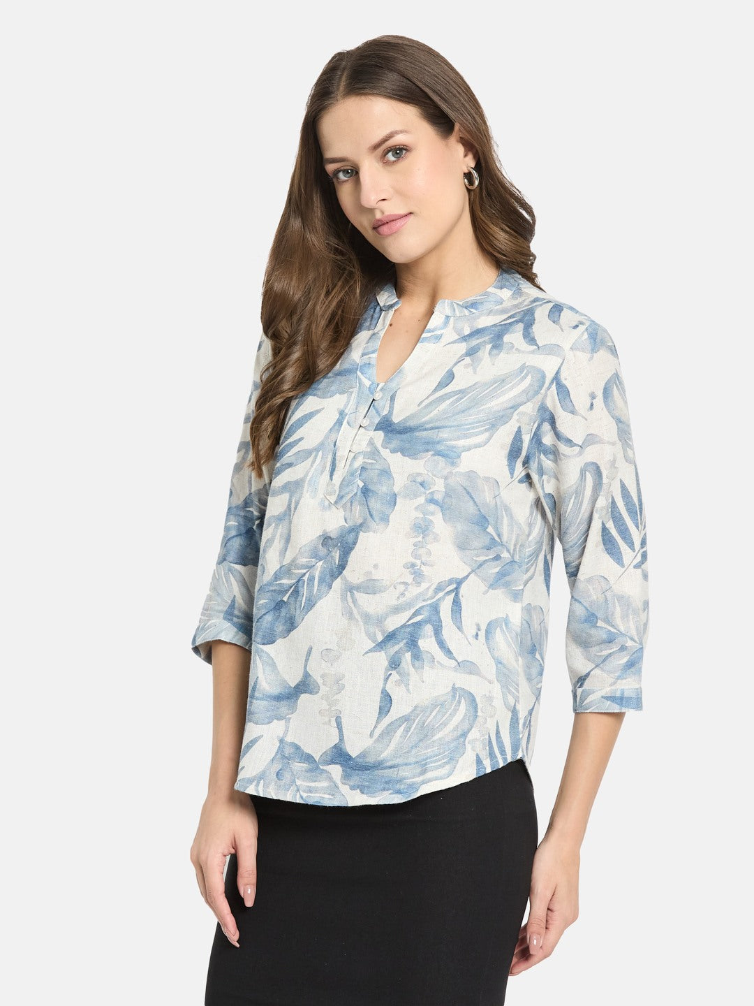 METTLE Denim Floral Printed Cotton Top