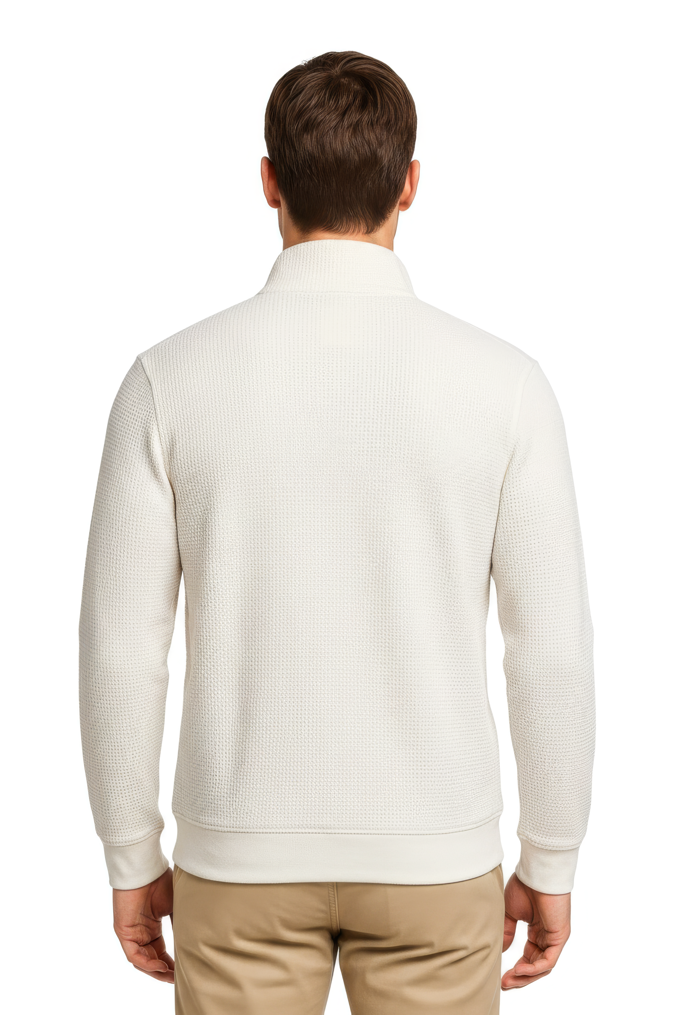 Men’s Off-White Half-Zip Sweatshirt in Brushed Seersucker Fabric