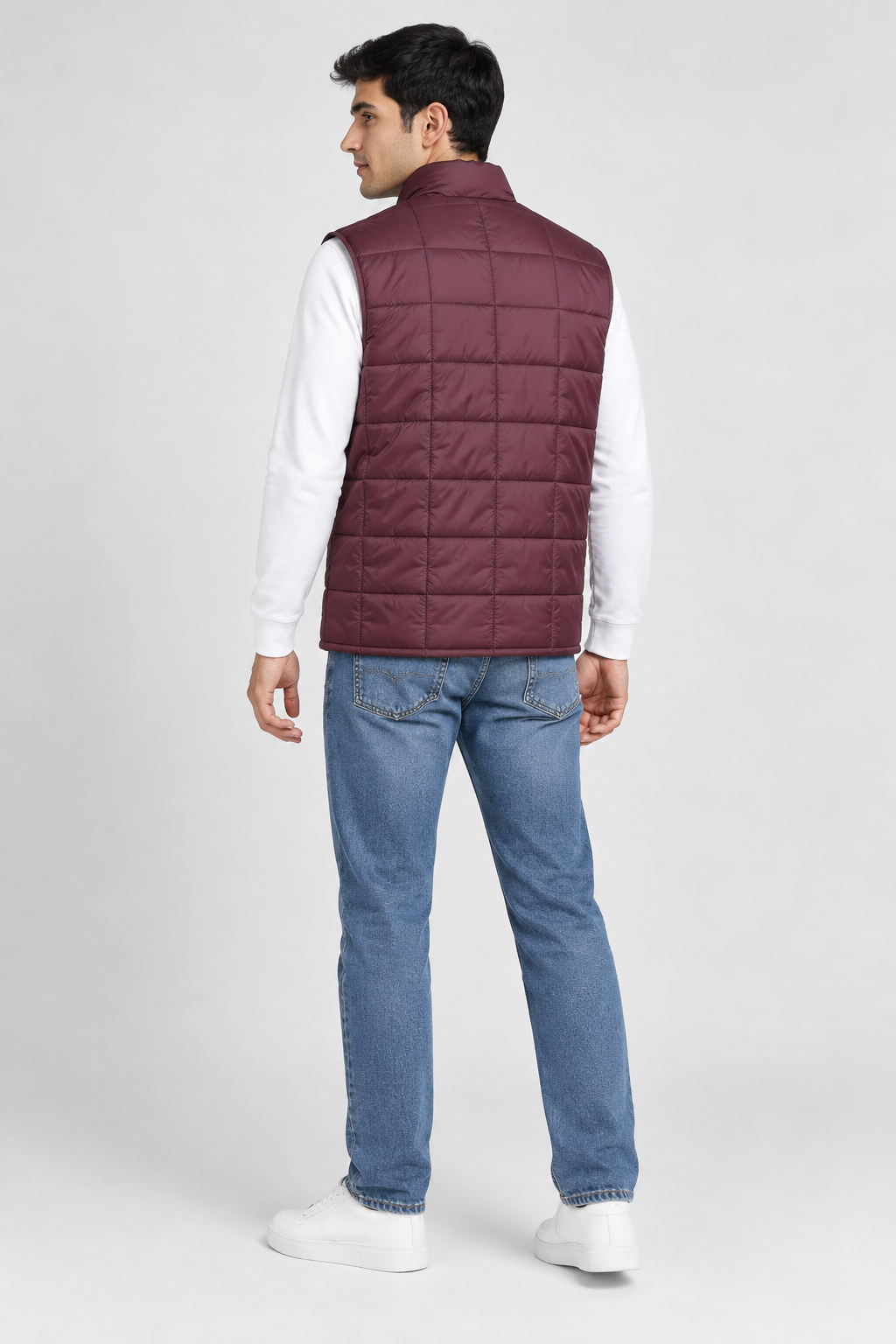 Men’s Wine Lightweight Reversible Woven Puffer Gilet – Regular Fit Sleeveless Jacket