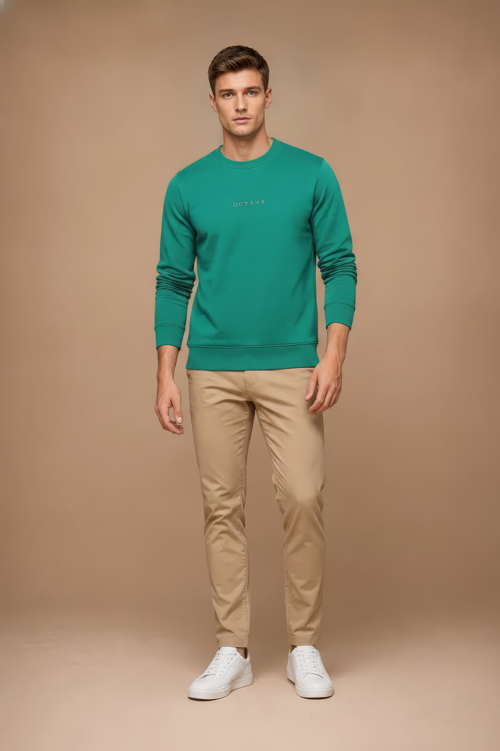 Men’s Premium Green Crew Neck Cotton Fleece Sweatshirt