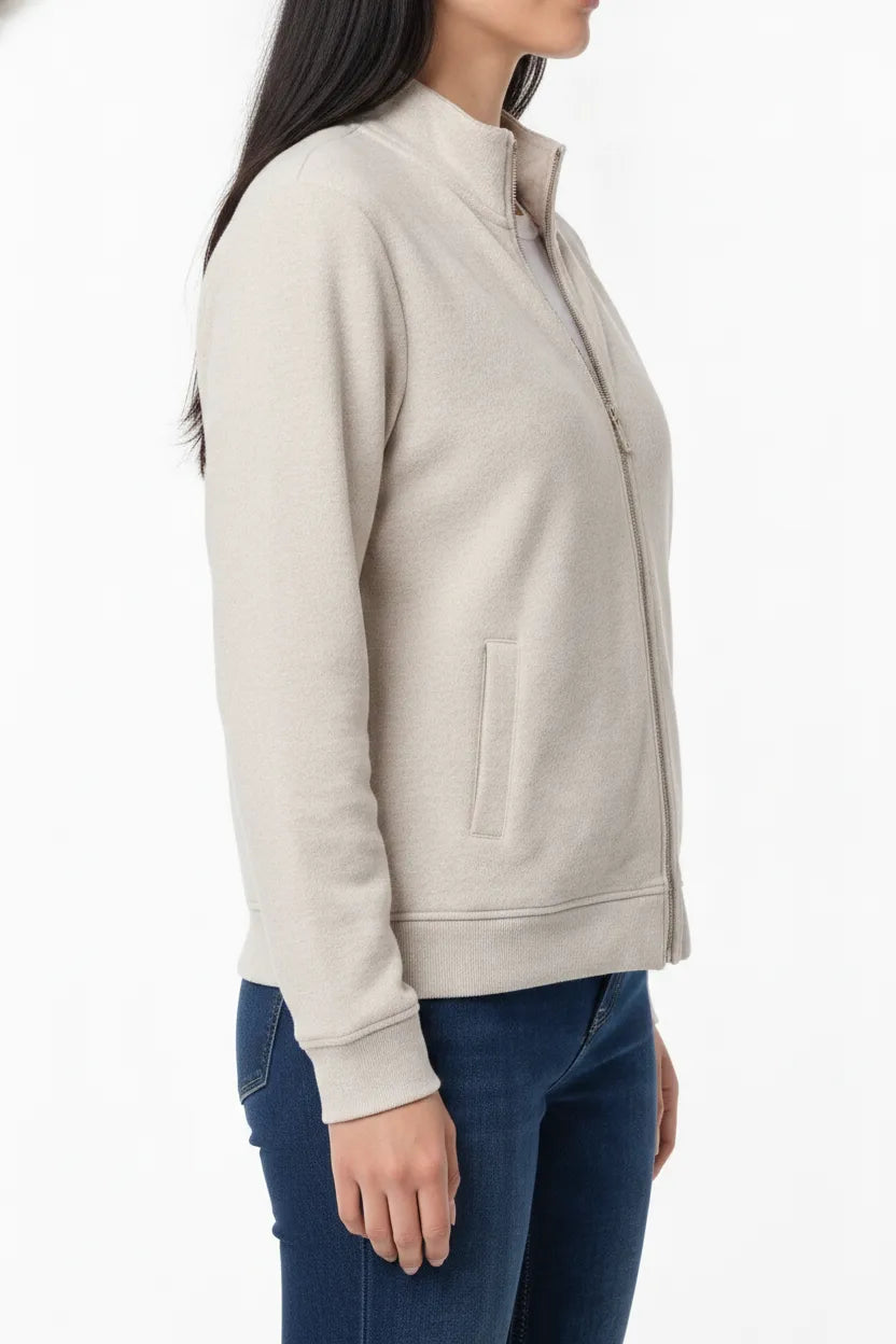 Textured Cotton Blend Full-Zip Sweatshirt - Vanilla (Co-ord Set Upper)
