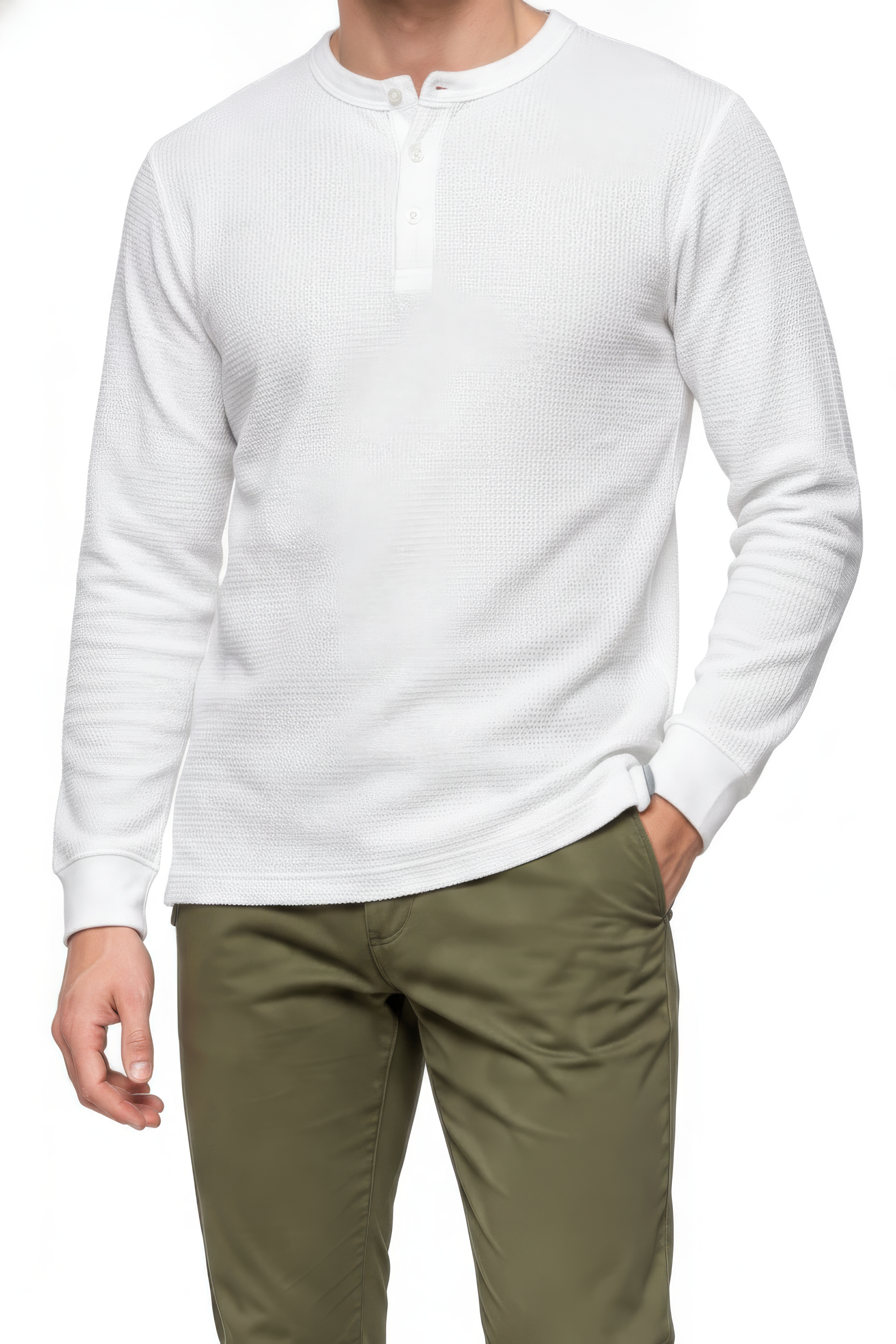 Men’s White Full Sleeve Mandarin Collar T-Shirt | Cotton Blended Seersucker Fabric