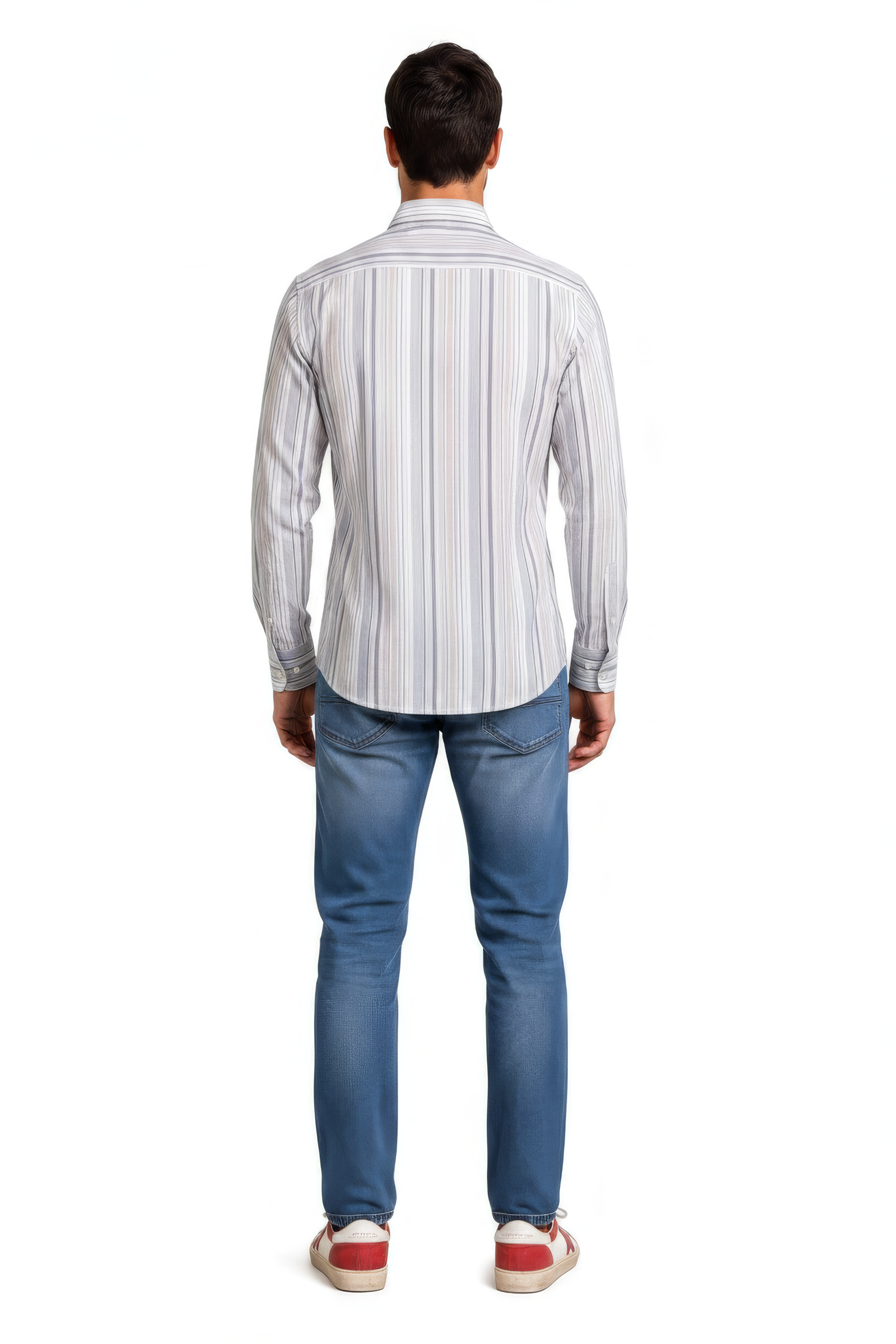 Men’s Grey Full Sleeve Vertical Striped Oxford Shirt