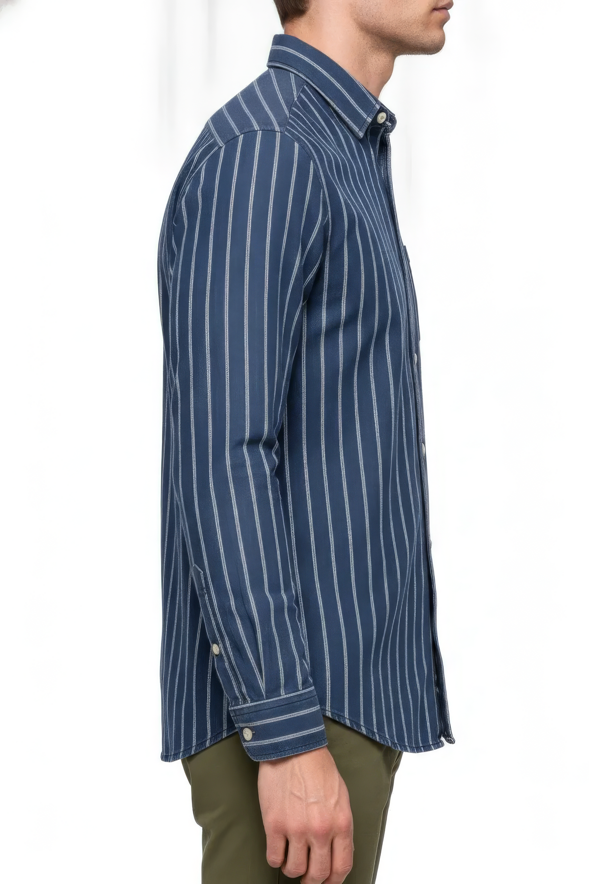 Men’s Indigo Full Sleeve Stripe Shirt – Cotton Dobby Fabric Casual Button-Down Shirt