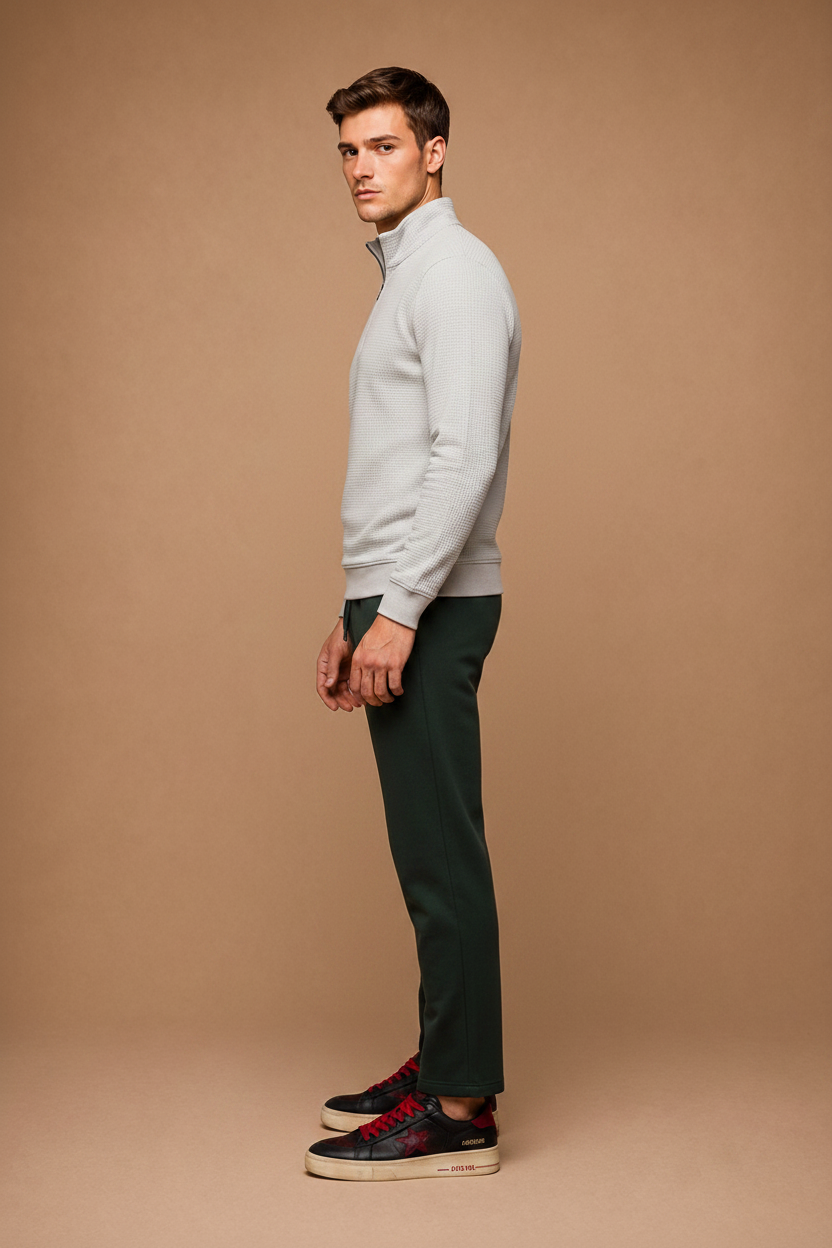 Men’s Dark Olive Brushed Cotton Fleece Lower with Drawstring