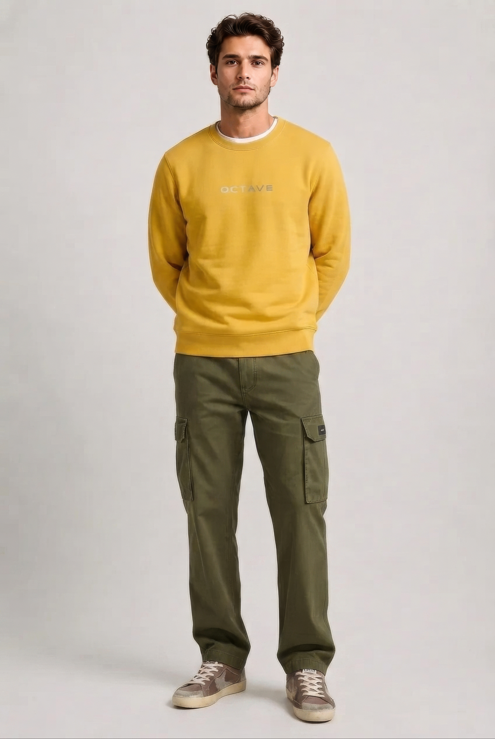 Men’s Premium Mustard Crew Neck Cotton Fleece Sweatshirt
