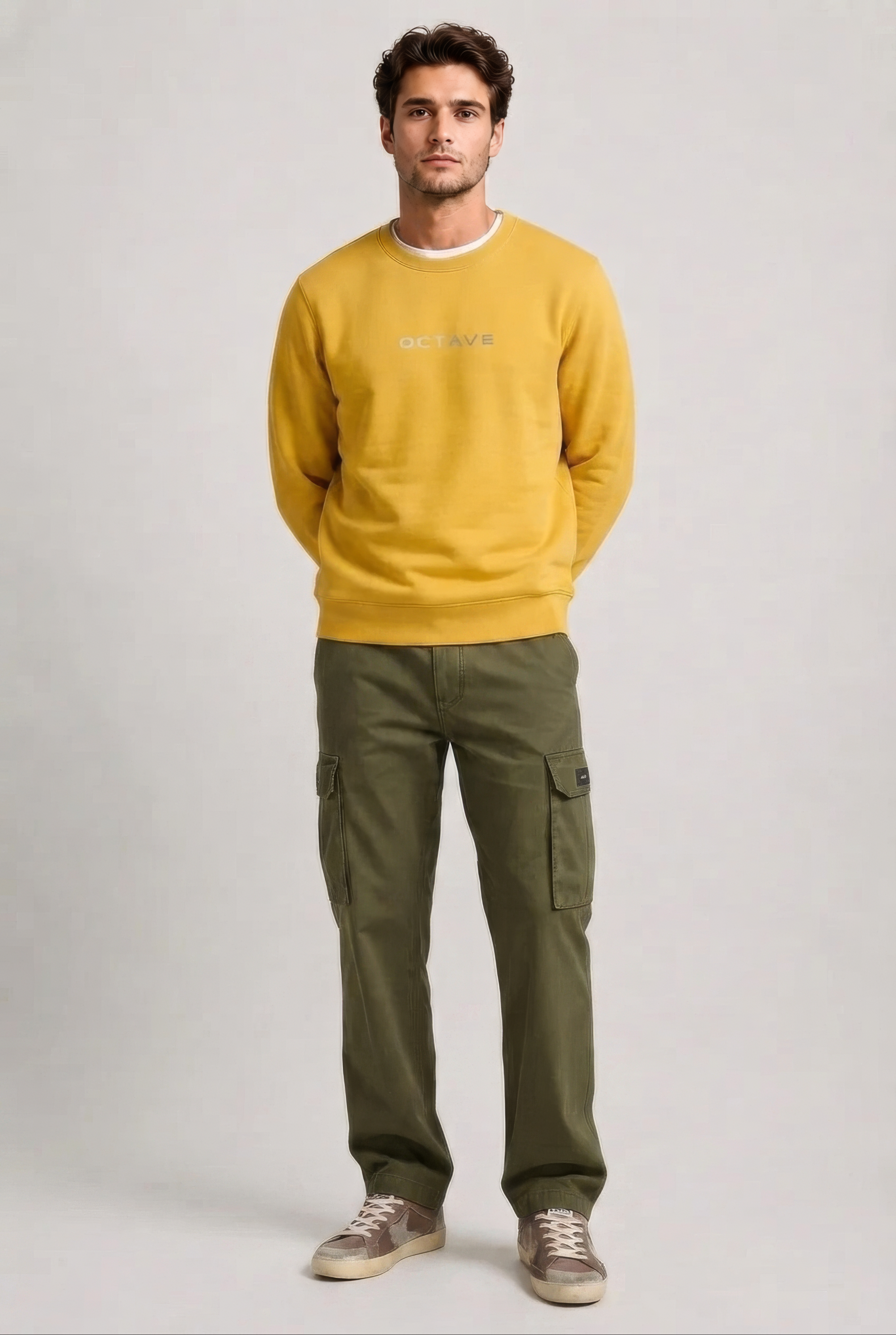 Men’s Premium Mustard Crew Neck Cotton Fleece Sweatshirt