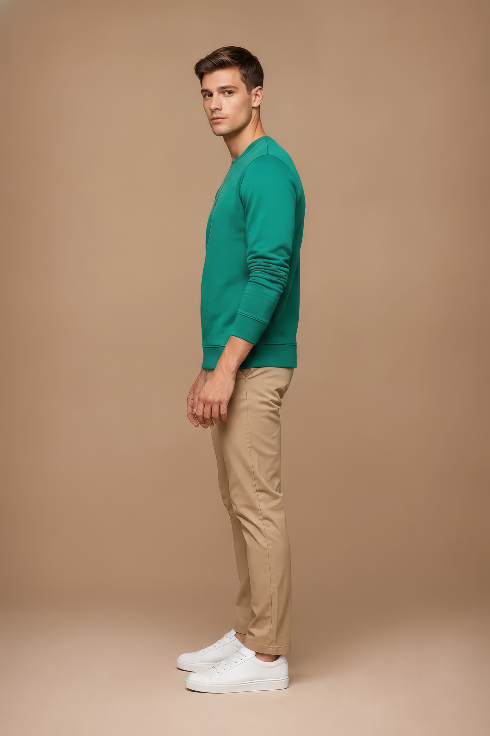 Men’s Premium Green Crew Neck Cotton Fleece Sweatshirt