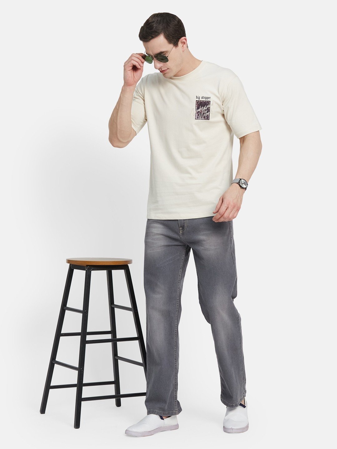 BACK  PRINT ROUND NECK SINGLE JERSEY KNIT T-SHIRT
