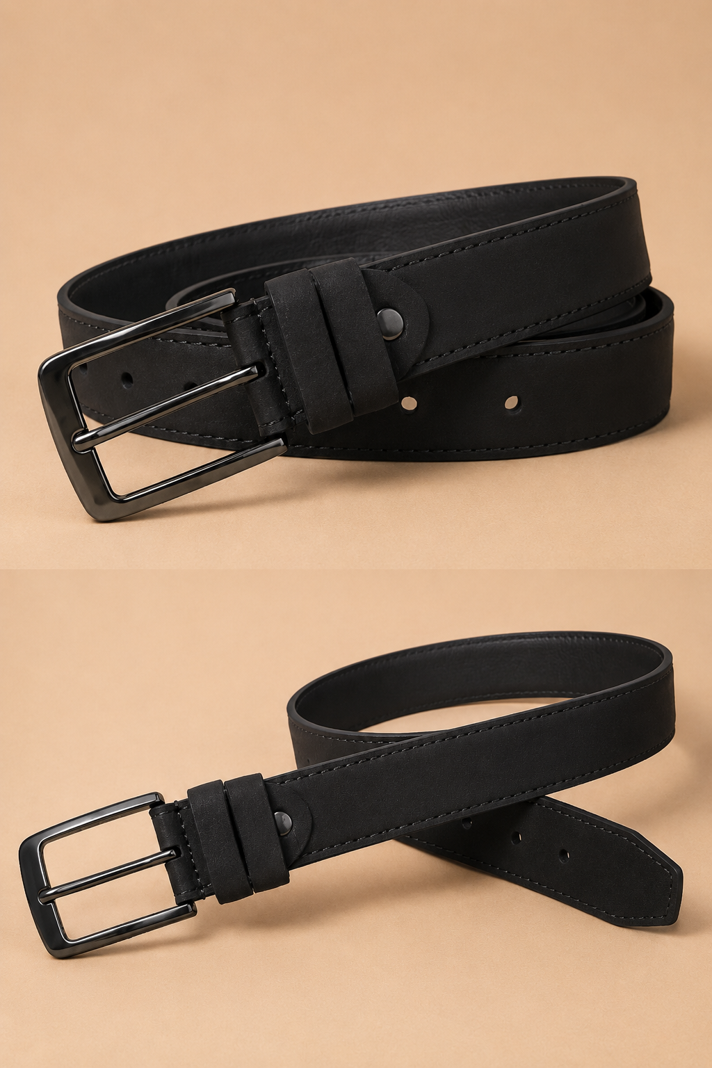 Men's Black Leather Belt with Glossy Black Buckle | Premium Formal & Casual Belt for Men