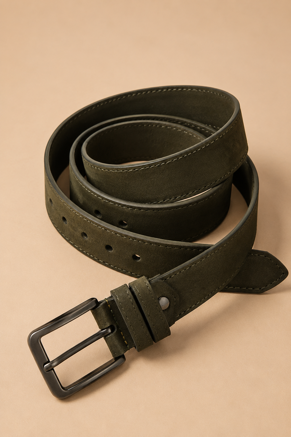 Men's Mud Green Leather Belt with Matte Black Buckle | Premium Casual & Formal Belt for Men