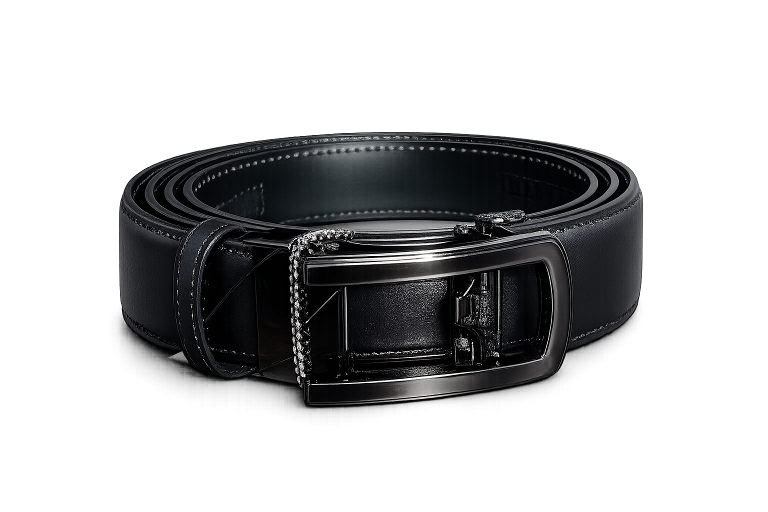 Men's Black Leather Belt with Glossy Black Buckle | Premium Formal & Casual Belt for Men