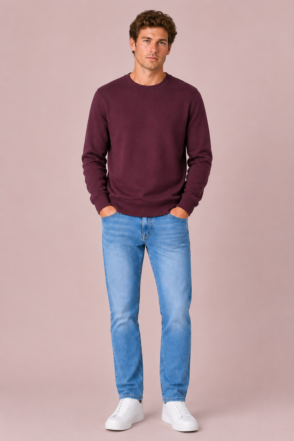 Men’s Wine Football Knit Full Sleeve Pre-Winter Sweatshirts