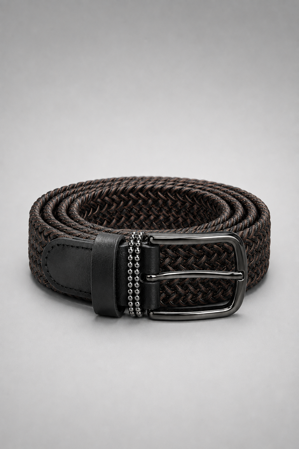 Men's Coffee Brown Braided Stretch Belt with Gunmetal Buckle