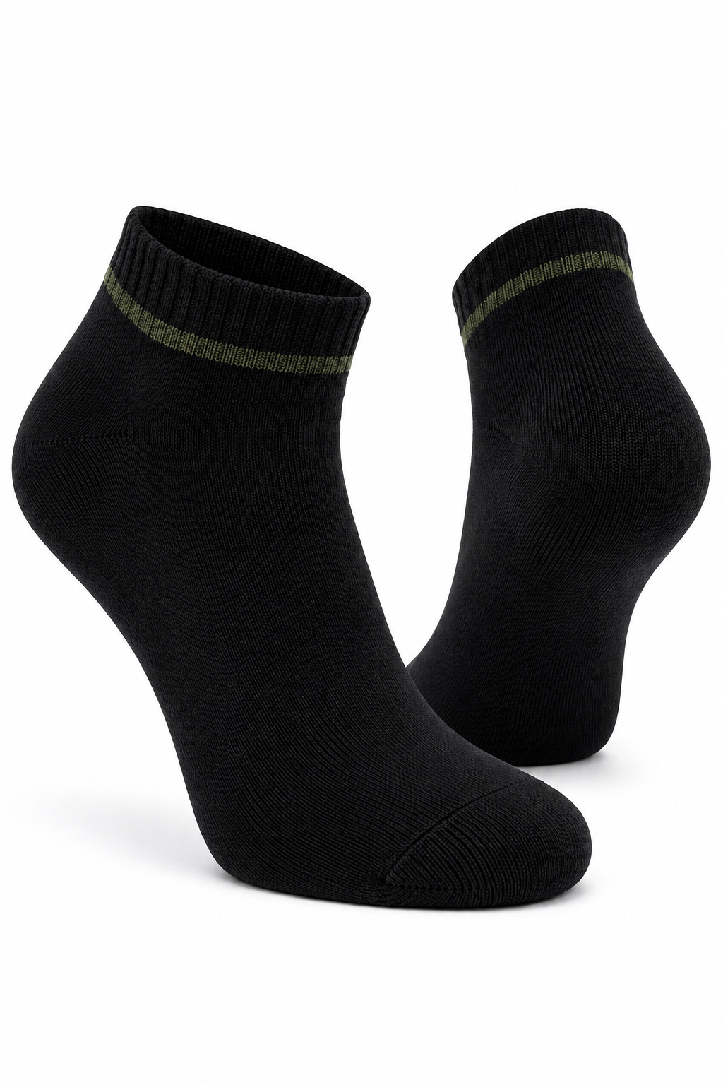 Men’s Black Ankle Length Socks with Olive Contrast Stripe