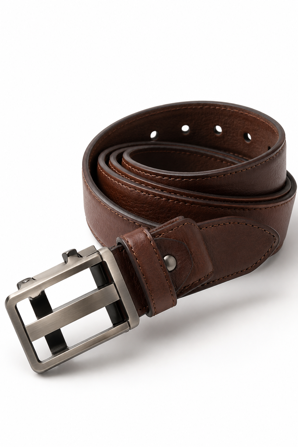 Men's Brown Leather Belt with Brushed Steel Buckle | Premium Formal & Casual Waist Belt for Men
