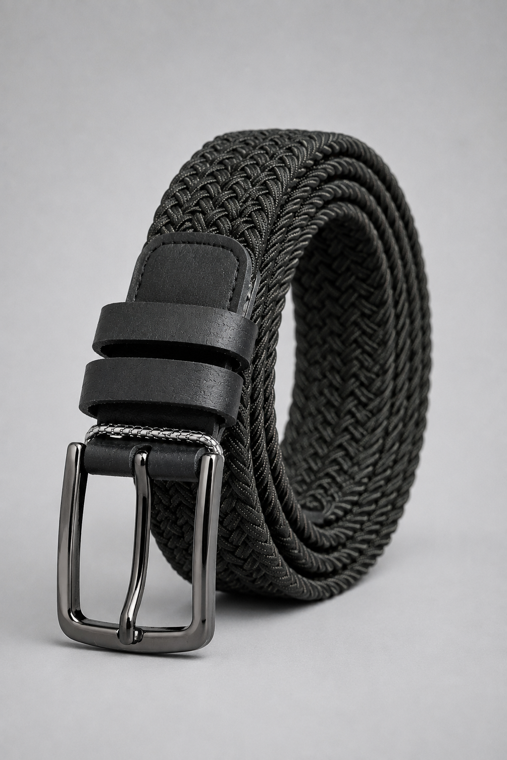 Men's Dark Olive Braided Stretch Belt with Gunmetal Buckle