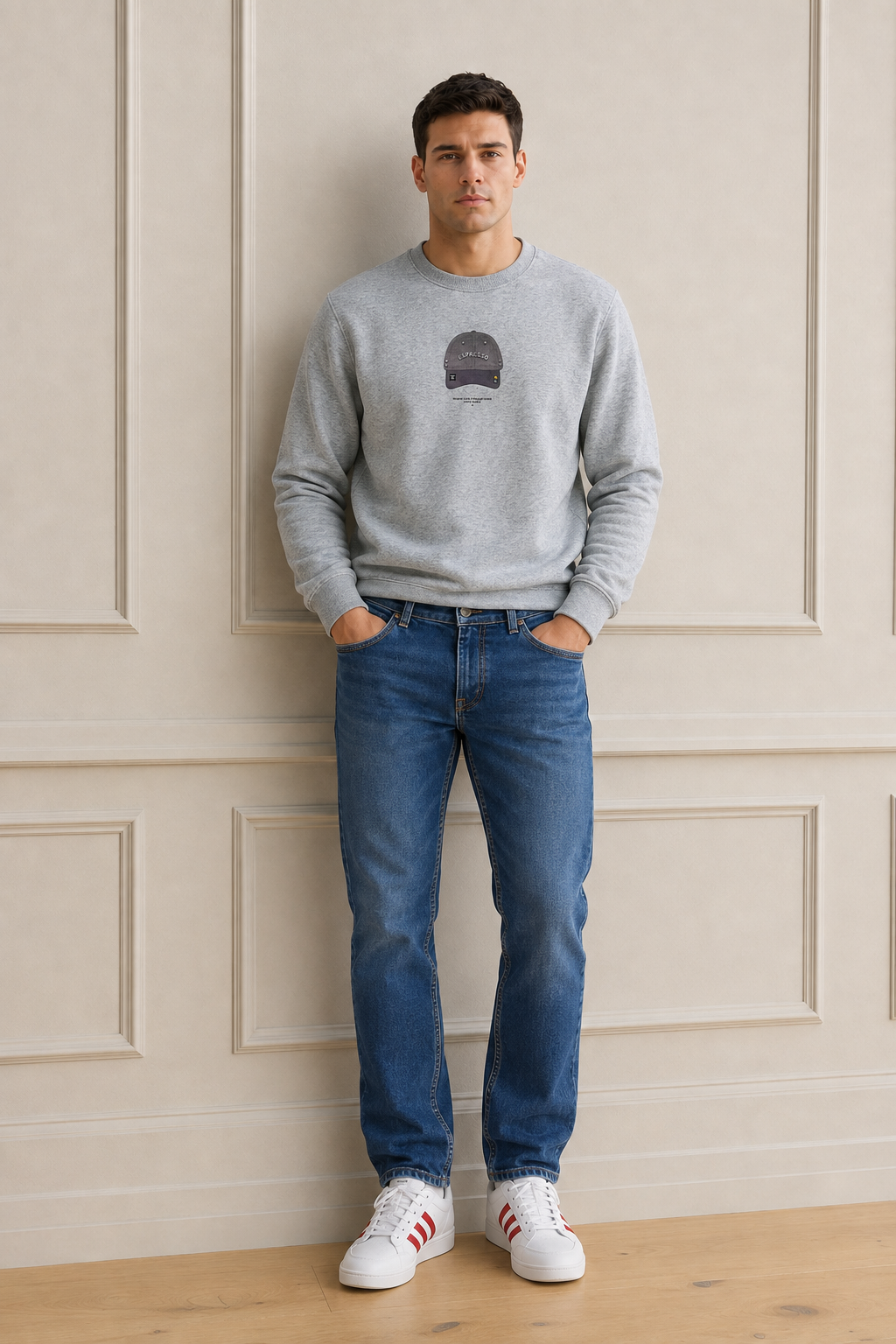 Men’s Grey Melange Cotton Fleece Full Sleeve Winter Sweatshirt | Round Neck Graphic