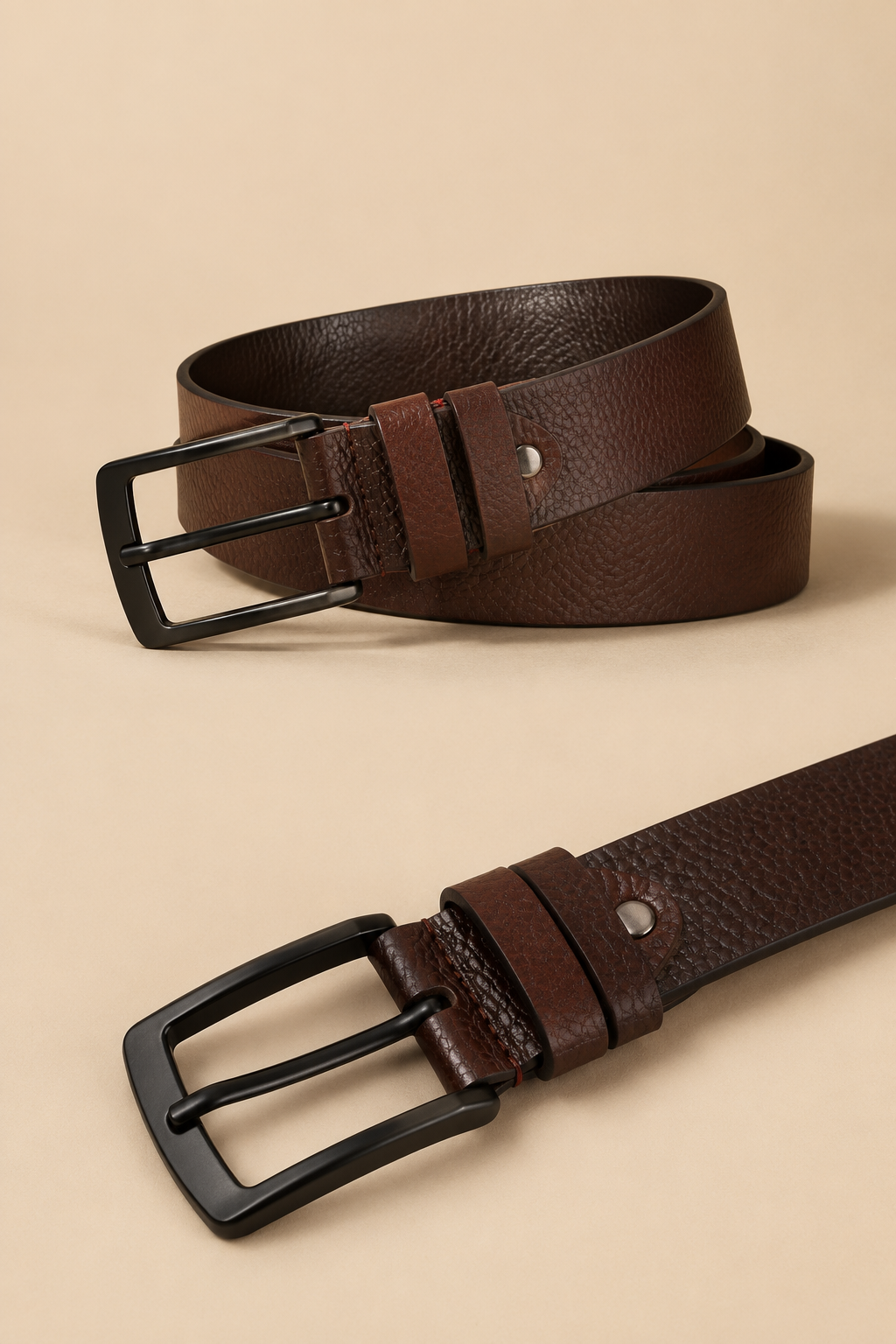 Men's Brown Leather Belt with Brushed Steel Buckle | Premium Formal & Casual Waist Belt for Men