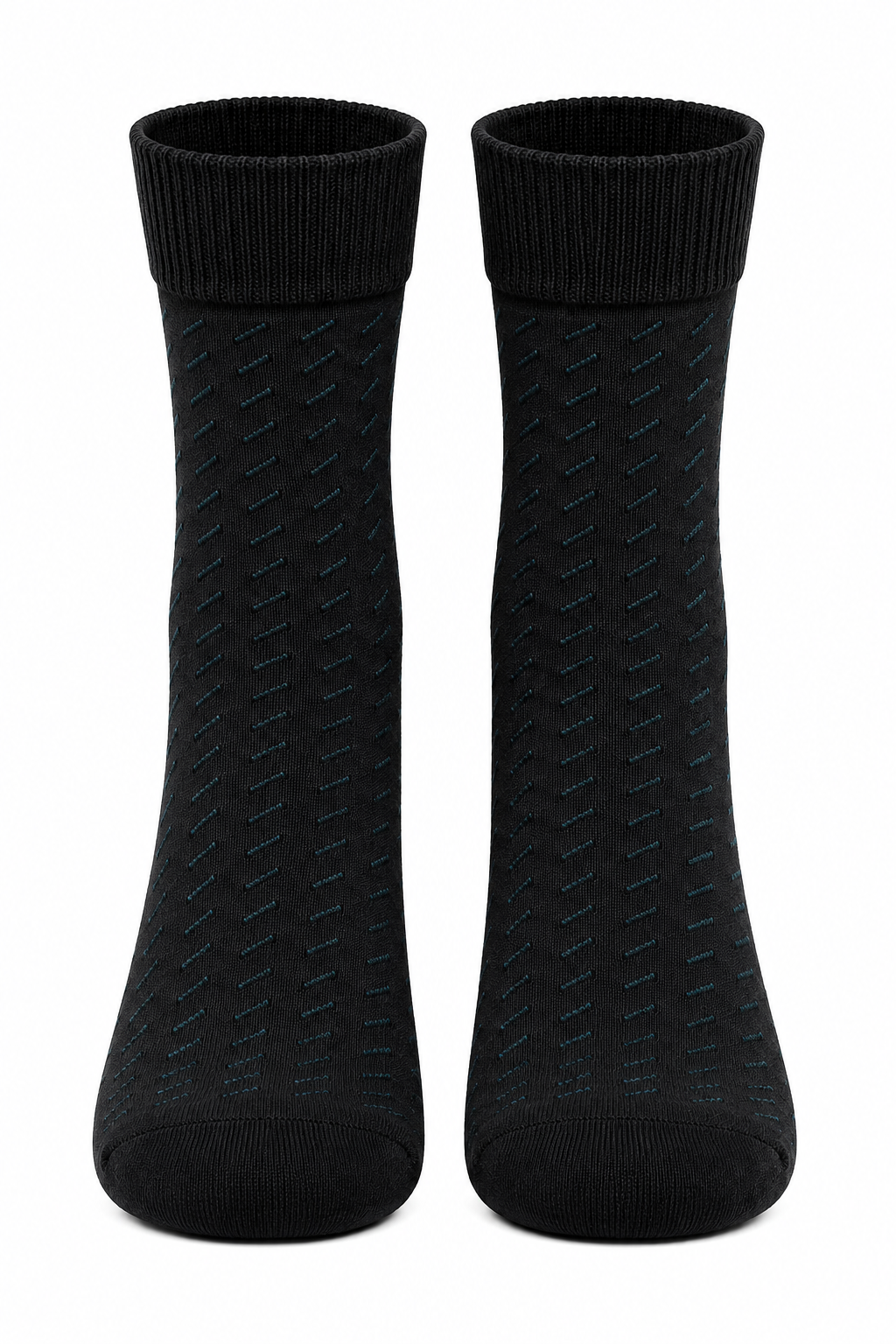 Men's Crew Length  – Black with Subtle Teal Chevron Pattern Socks