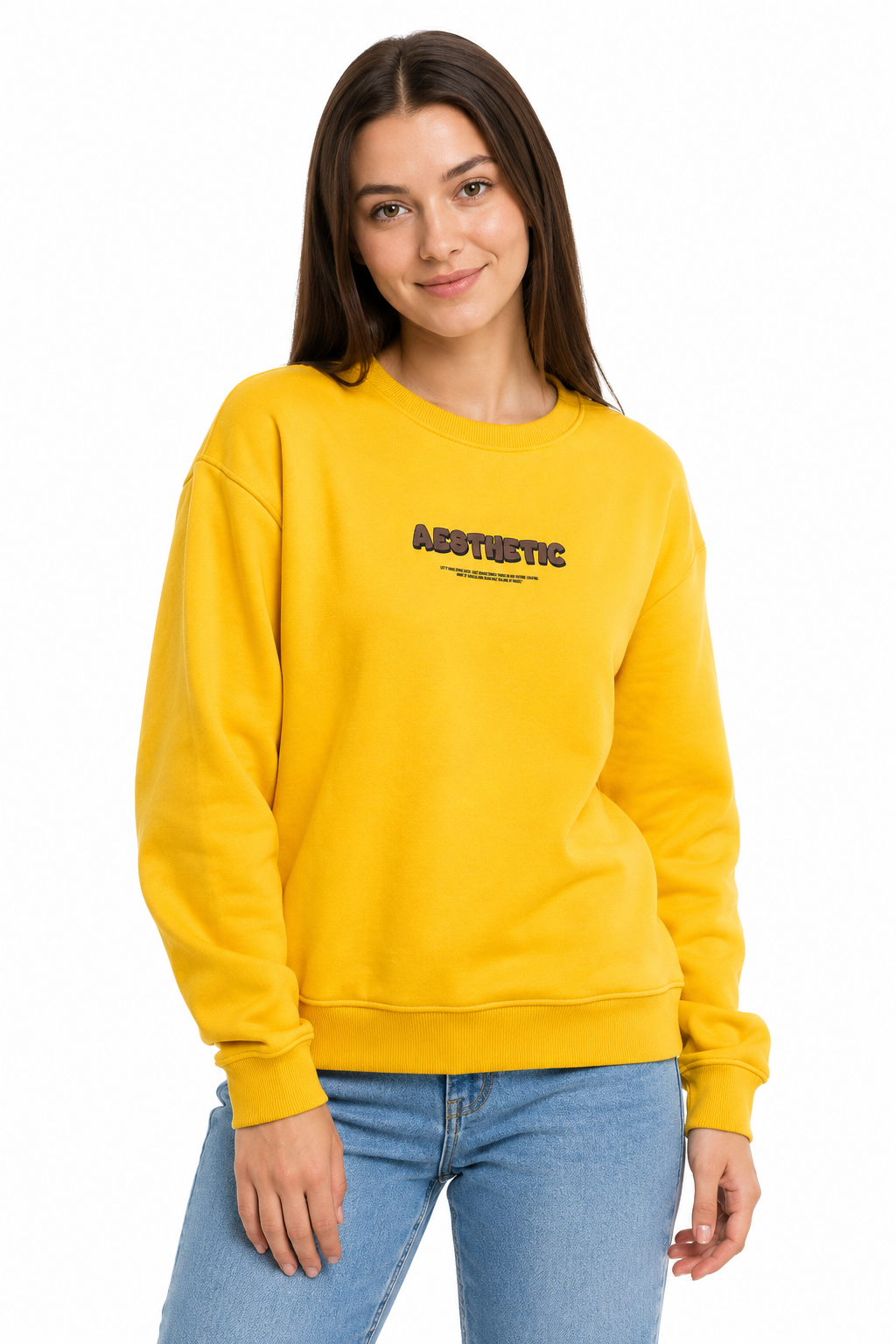 Mustard Yellow Cotton Fleece Sweatshirt - Aesthetic Brainstormed Graphic Pullover