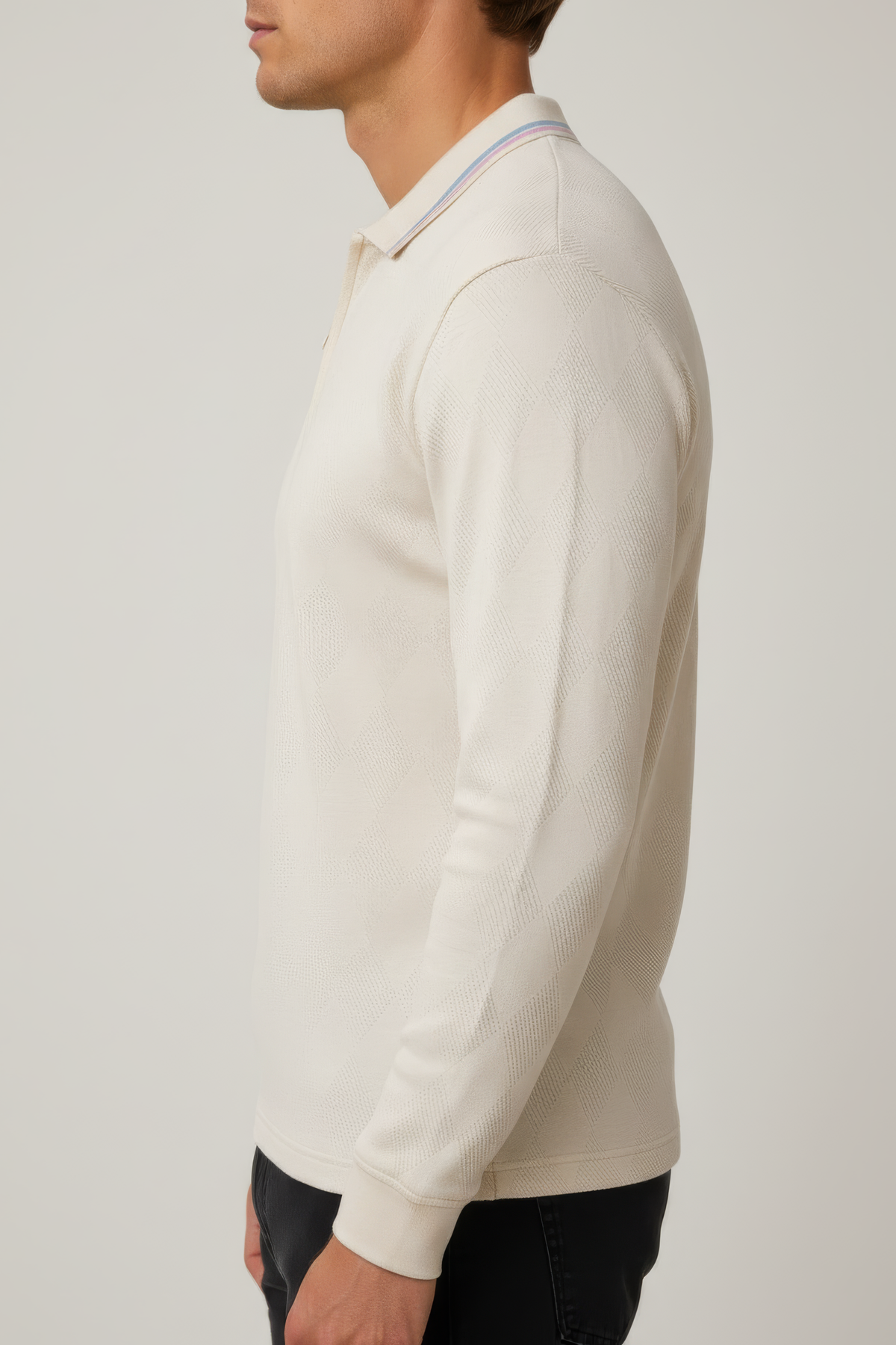 Men’s Off-White Cotton Blend Lycra Jacquard Half-Zip T-Shirt |