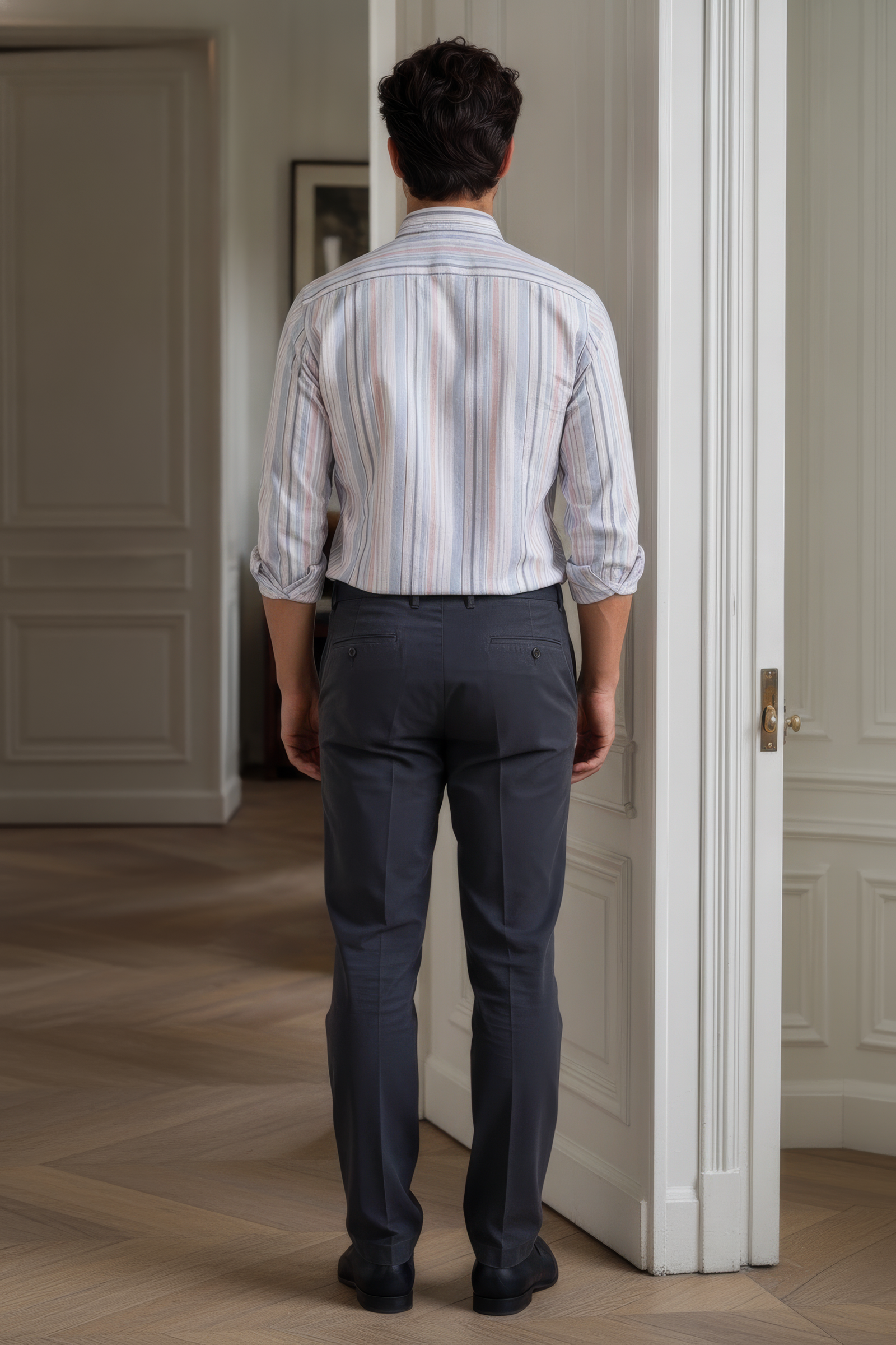 Men’s Sky Blue Vertical Striped Oxford Shirt