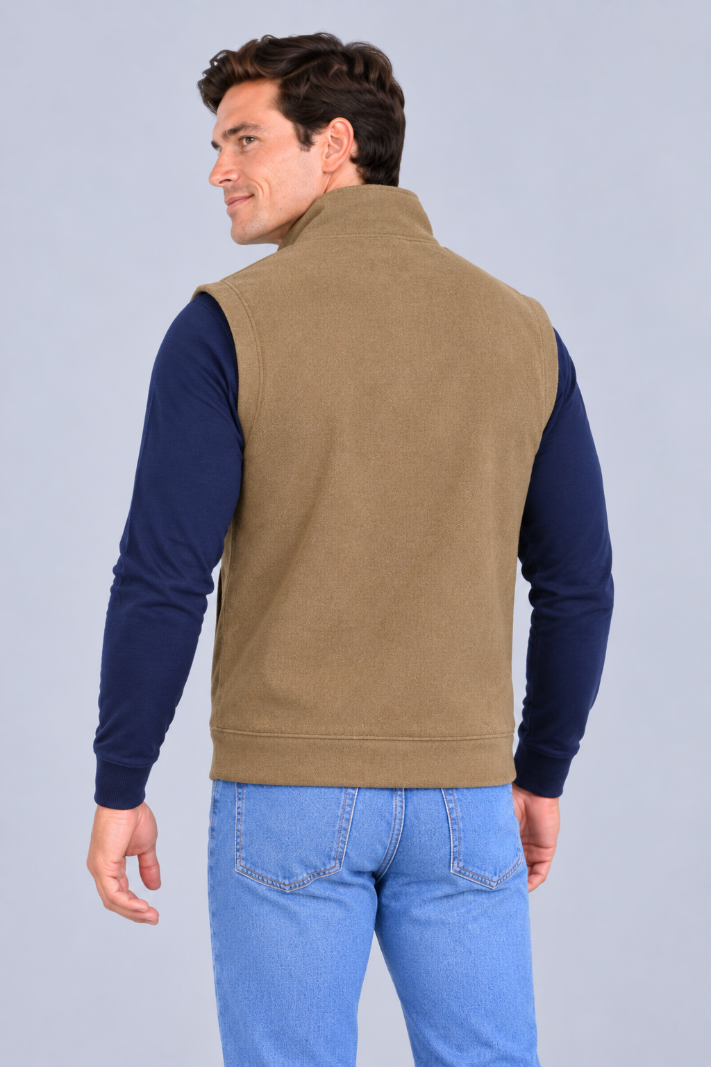 Men’s Brown Melange German Velvet Knitted Gilet – Regular Fit Full Zip Sleeveless Jacket