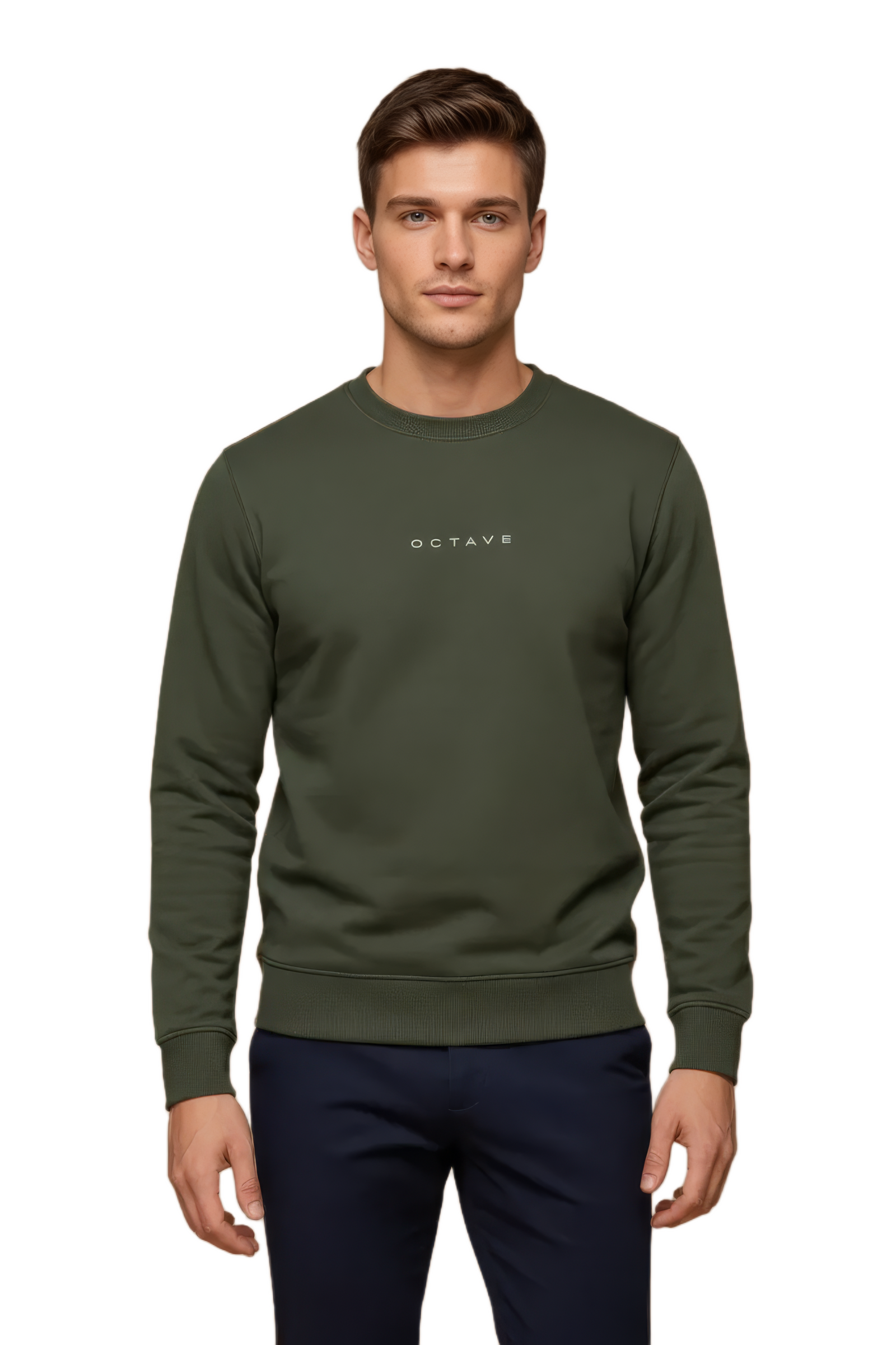 Men’s Premium Olive Crew Neck Cotton Fleece Sweatshirt