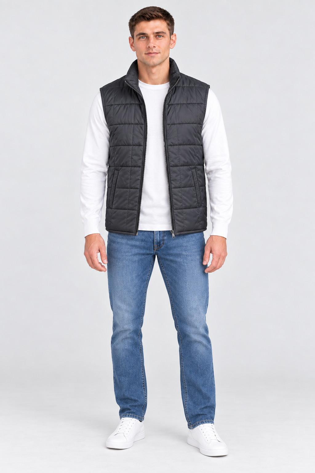 Men’s Black Lightweight Reversible Woven Puffer Gilet – Regular Fit Sleeveless Jacket